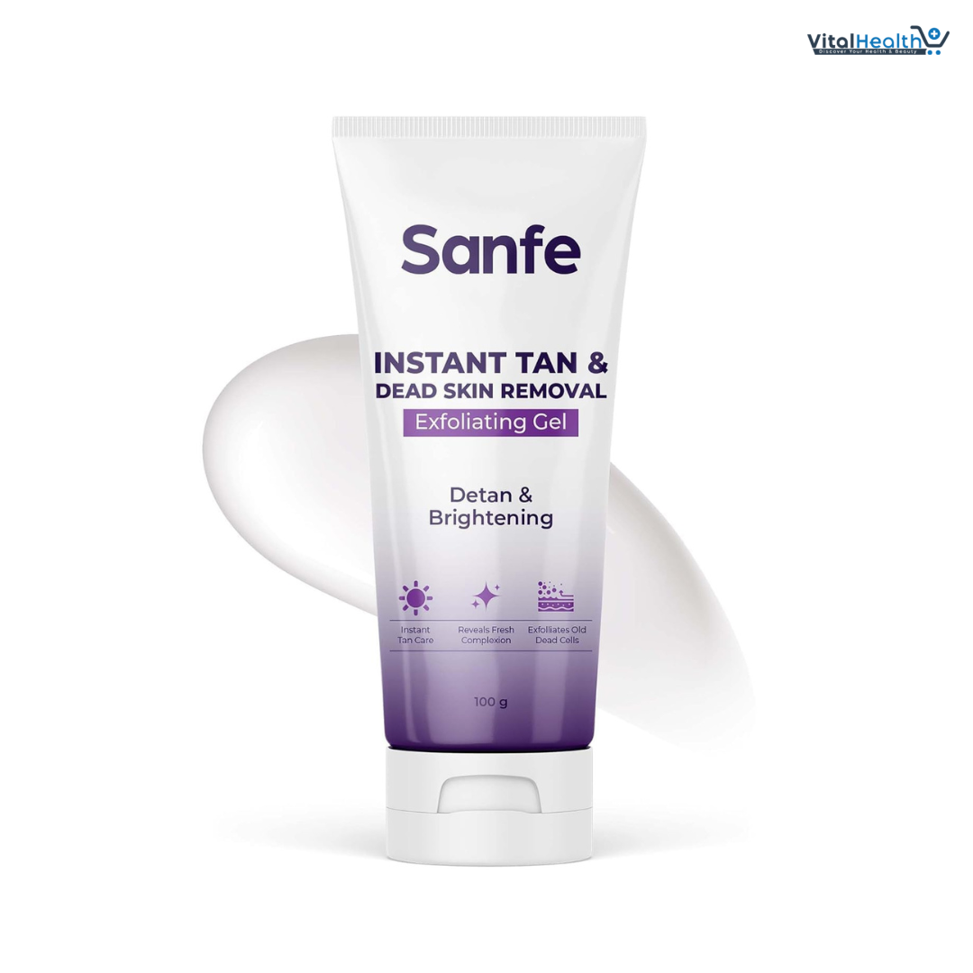 Sanfe Instant Tan & Dead Skin Removal Exfoliating Gel | Detan & Brightening Body Scrub | 100g