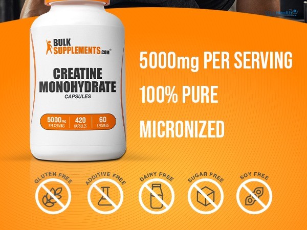 BulkSupplements.com Creatine Monohydrate Capsules - Micronized Creatine Monohydrate, Vegan Creatine, Creatine Pills 5000mg, Gluten Free, 210 Capsules
