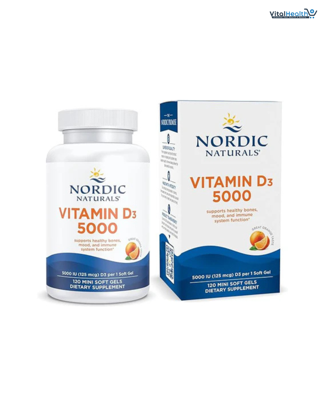 Nordic Naturals Vitamin D3 5000, Orange - 120 Mini Soft Gels - 5000 IU Vitamin D3 - Supports Healthy Bones, Mood & Immune System Function - Non-GMO - 120 Servings