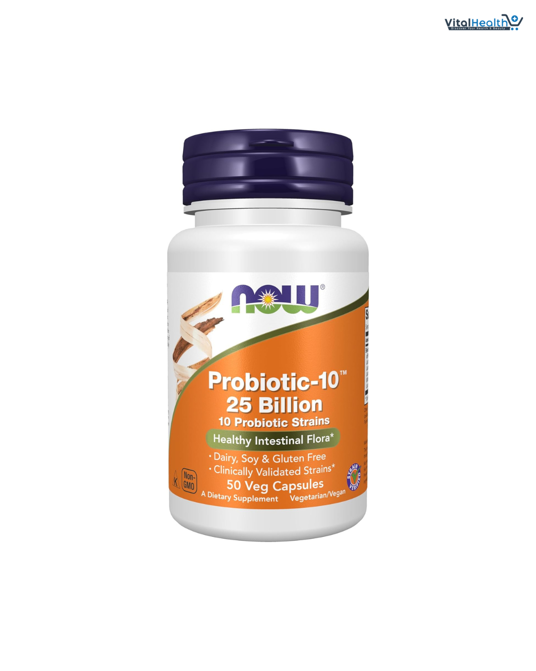 NOW Foods Supplements, Probiotic-10™, 25 Billion, with 10 Probiotic Strains, Dairy, Soy and Gluten Free, Strain Verified, 50 Veg Capsules