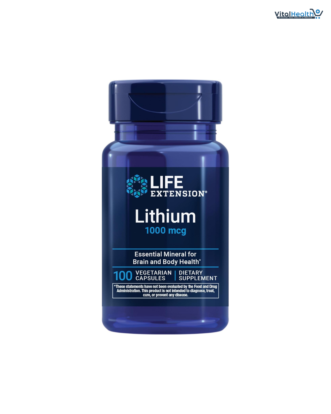 Life Extension Lithium, 1000 mcg – Lithium Orotate – Helps Maintain Cognitive Function & Memory – Low-Dose Formula – Non-GMO, Gluten-Free, Vegetarian – 100 Capsules