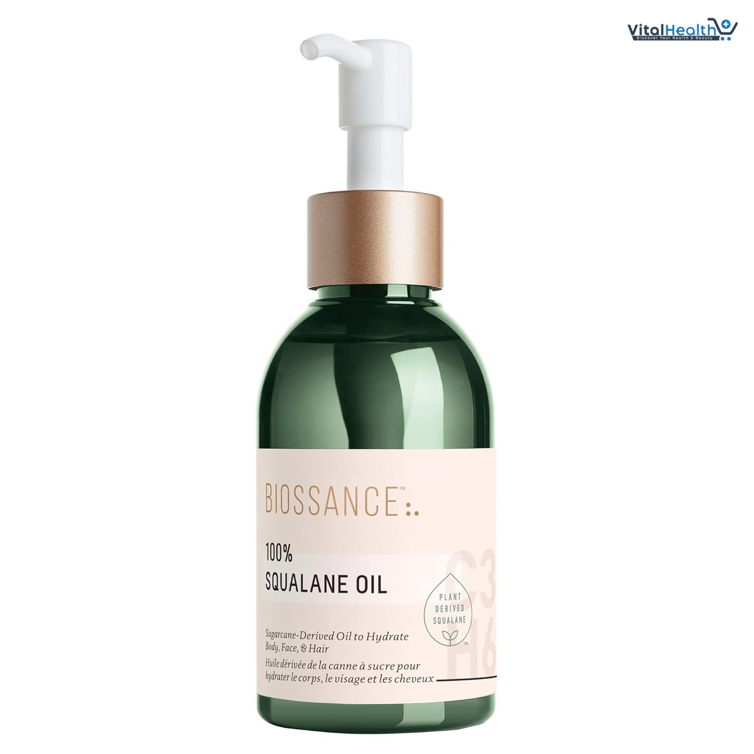 BIOSSANCE 100% Squalane Oil - Sustainable, Vegan Face Oil & Body Oil - Hydrating, Fast-Absorbing Moisturizer - Ideal for Oily Skin, Face, Hair - Organic Sugarcane-Derived Squalane, 3.3 ounces (100ml)