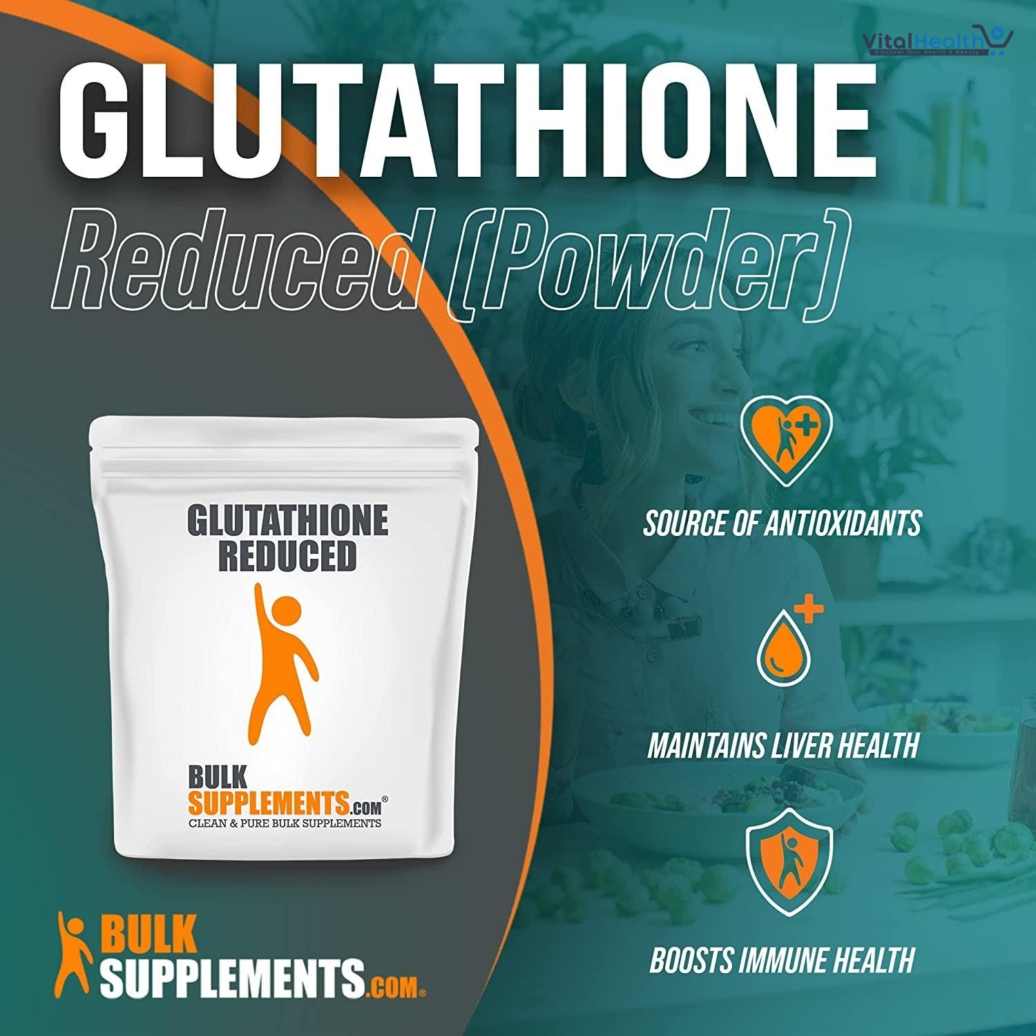 BULKSUPPLEMENTS.COM Glutathione Reduced Powder (Reduced Glutathione) - for Antioxidant & Liver Support - Gluten Free, Soy Free - 500mg per Serving (10 Grams - 0.35 oz)