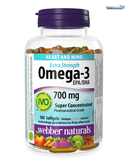 Webber Naturals Omega-3 Fish Oil 700mg 100 Softgels Supports Heart, Cognitive, and Joint Health