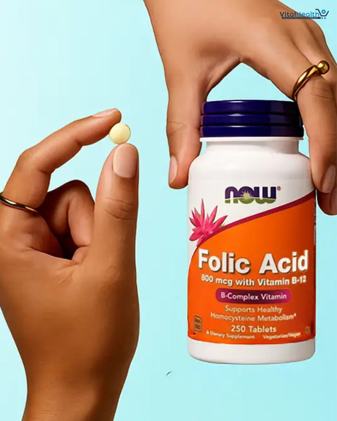 NOW Foods Folic Acid 800 mcg with Vitamin B12 250 Tablets