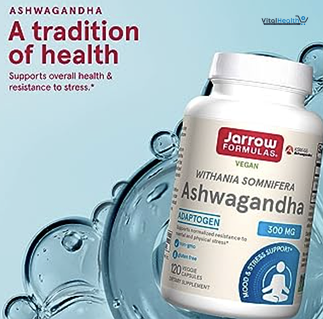 Jarrow Formulas Ashwagandha Capsules, 300 mg Supplement Supports Normalized Resistance to Mental and Physical Stress, 120 Veggie Capsules, 60 Day Supply