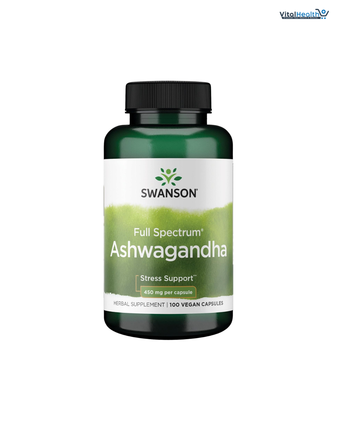 Swanson Ashwagandha Supplement - Ashwagandha Root & Aerial Parts - Promotes Stress Relief & Energy - Ayurvedic Supplement for Natural Wellness (100 Capsules, 450mg Each)