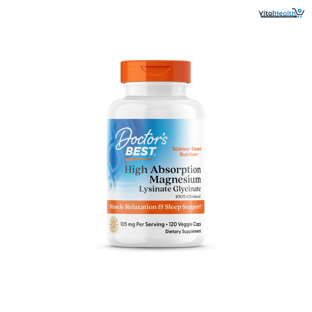 Doctor’s Best High Absorption Magnesium Glycinate Lysinate Supplement - 100% Chelated for Maximum Absorption - Magnesium for Sleep and Muscle Relaxation - 105 Mg Per Serving - 120 Capsules