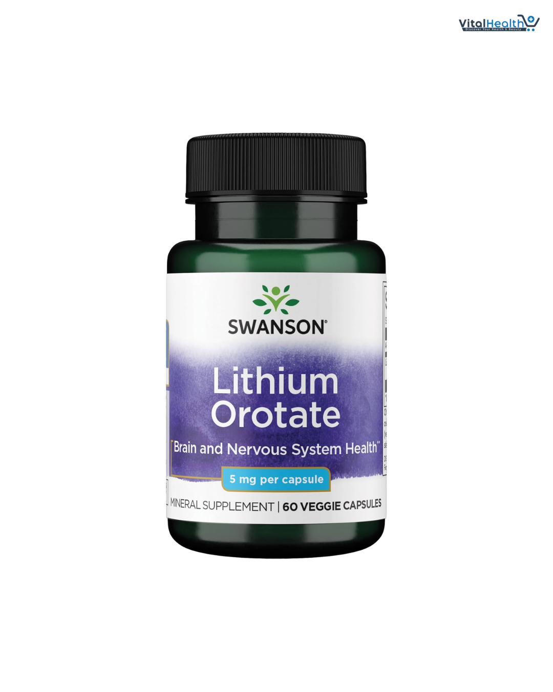 Swanson Lithium Orotate Antioxidant Mood Emotional Wellness Behavior Memory Support Supplement 5 mg 60 Veggie Capsules (Elemental Lithium)