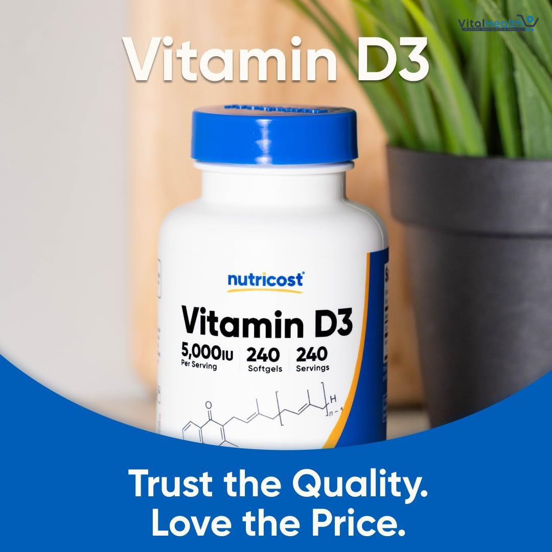 Nutricost Vitamin D3 5,000 IU (125mcg), 240 Softgels - Non-GMO and Gluten Free Vitamin D
