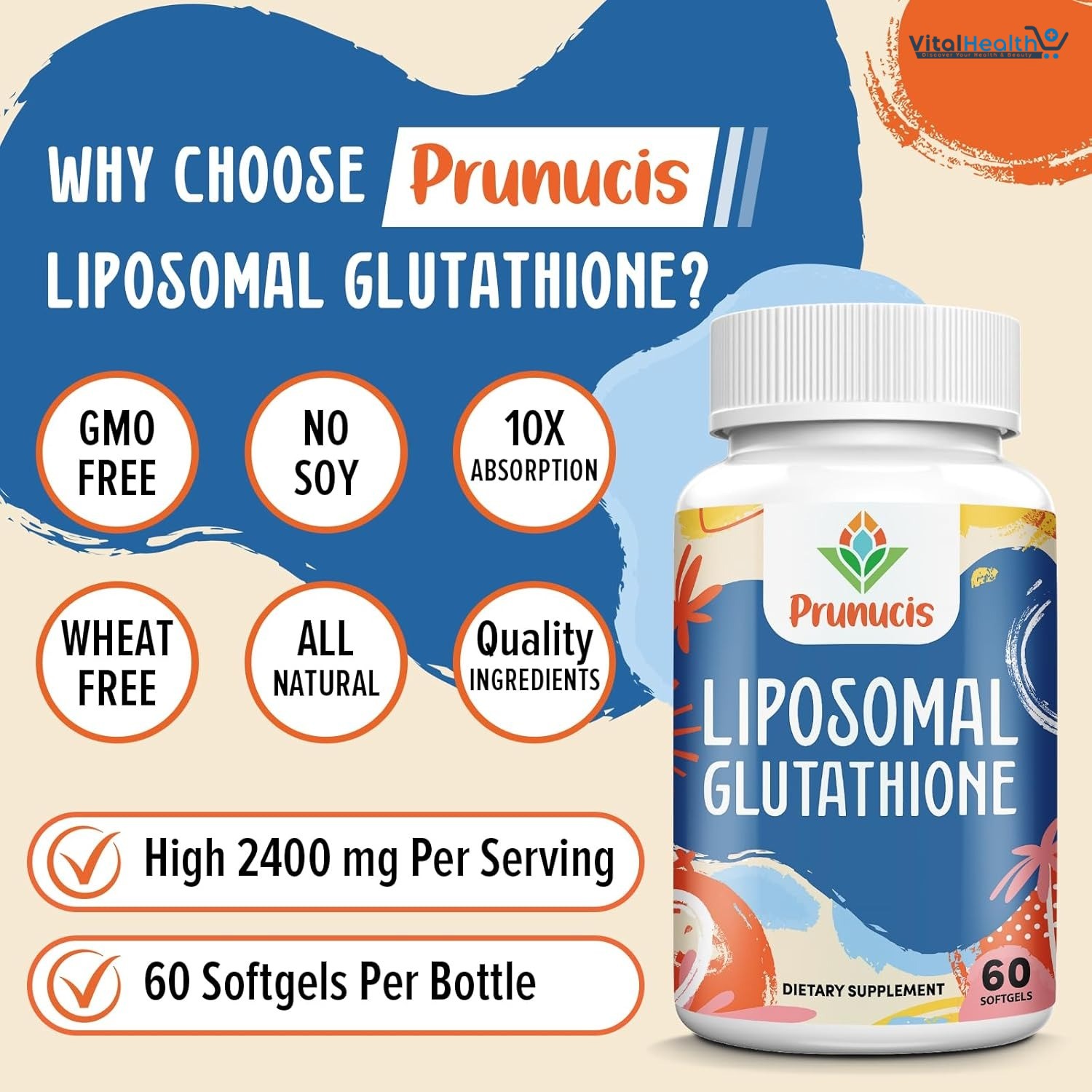 Prunucis Liposomal Glutathione, with Vitamin C, Milk Thistle & Alpha-Lipoic Acid _ 60 Count