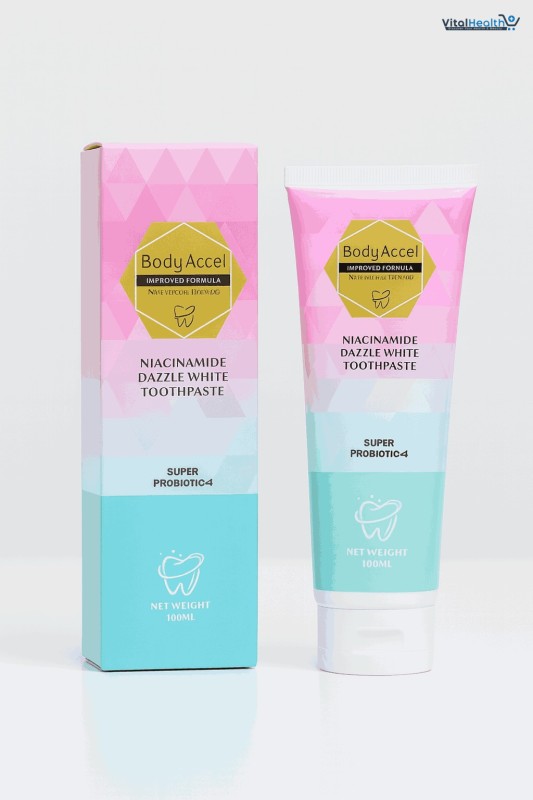 Body Accel Niacinamide Whitening Toothpaste 100ml – Advanced Stain Removal With Probiotics For Bright Smile & Fresh Breath