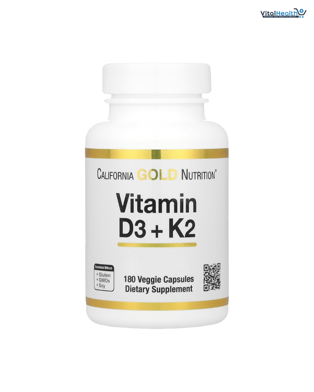 California Gold Nutrition Vitamin D3 + K2 as MK-7, 180 Veggie Capsules