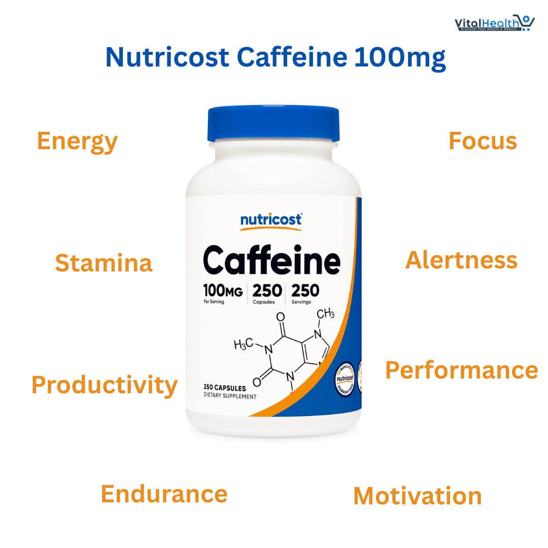 Nutricost Caffeine Pills 100mg Per Serving, 250 Capsules