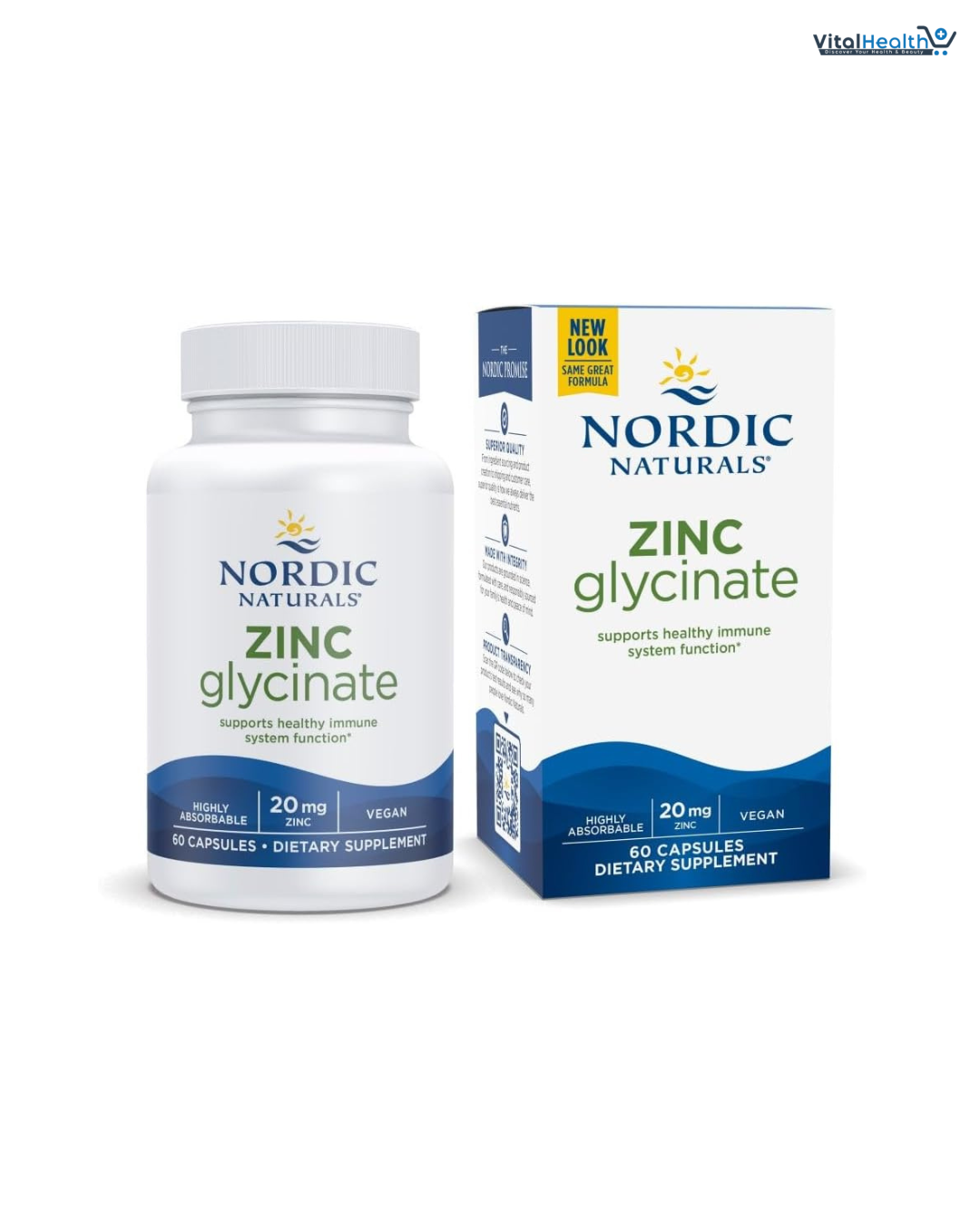 Nordic Naturals Zinc Glycinate - 60 Capsules - 20 mg Highly Absorbable Zinc Glycinate - Optimal Wellness - Non-GMO, Gluten Free, Vegan