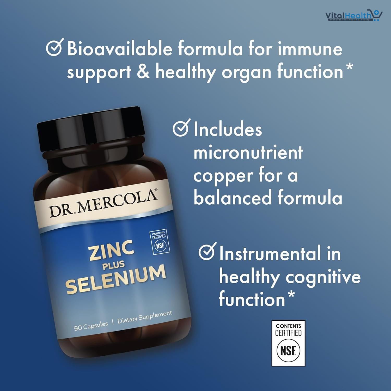 Dr. Mercola Zinc Plus Selenium - Mineral Blend Supplement - For Immune, Brain & Respiratory Support - Contains Zinc Glycinate Chelate & Copper - GMO-Free & Gluten-Free - 90 Capsules 90 Servings