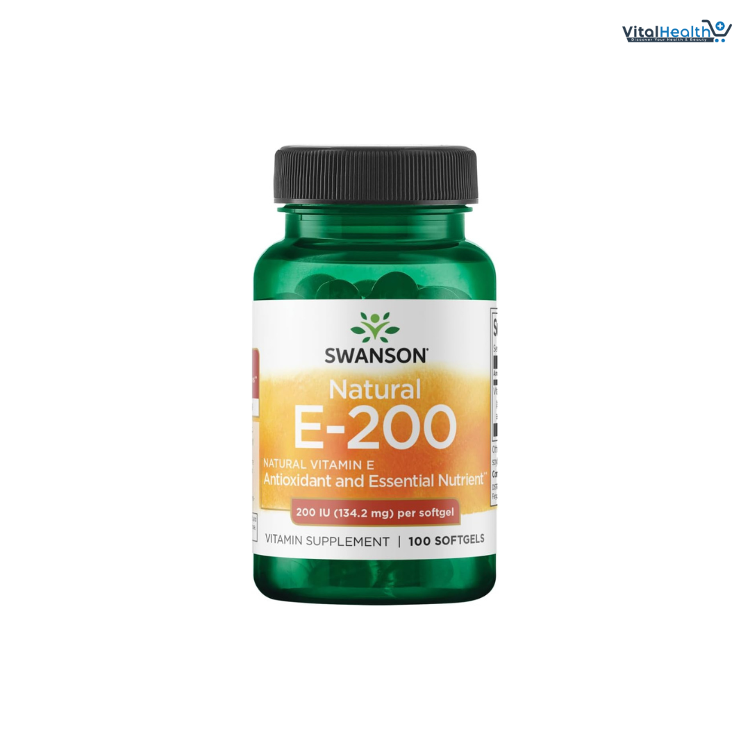 Swanson Natural Vitamin E - Supplement Supporting Heart & Tissue Protection - Essential Nutrient Promoting Overall Health & Wellness - (100 Softgels, 200IU Each)