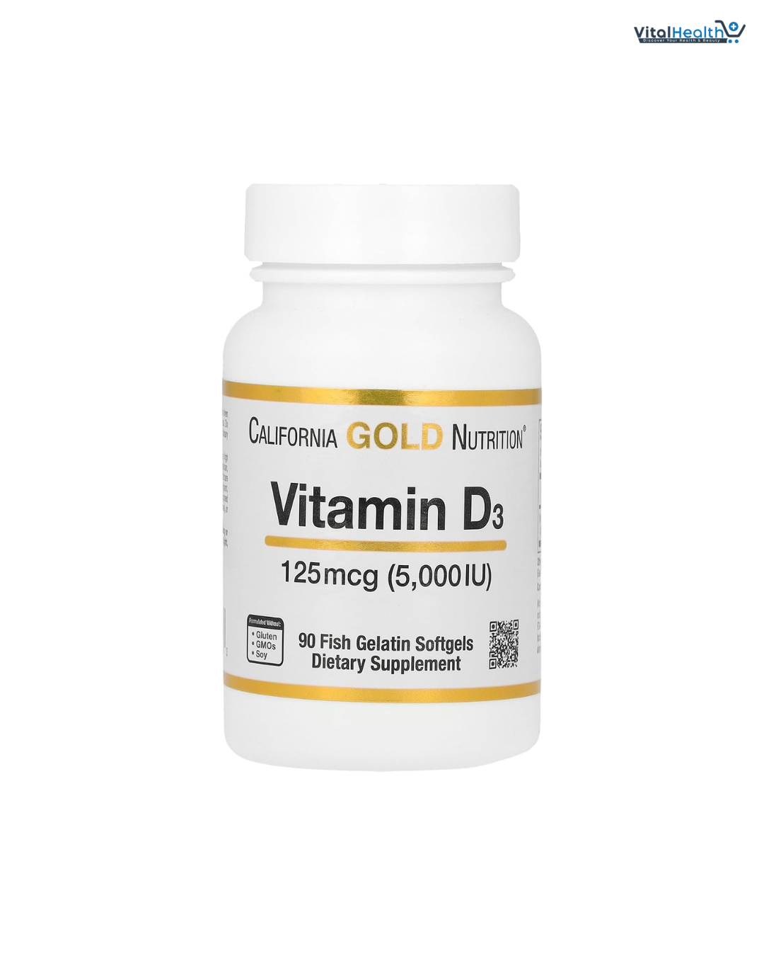 California Gold Nutrition Vitamin D3 Supplement Support for Healthy Bones & Teeth - Immune System Support - Gluten Free, Non-GMO - 125 mcg (5,000 IU) - 90 Fish Gelatin Softgels