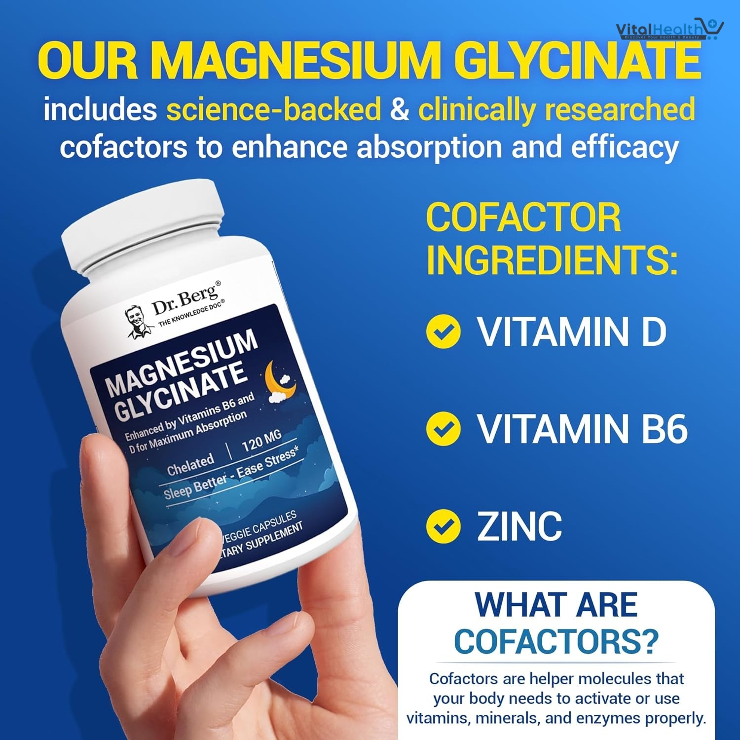 Dr. Berg Magnesium Glycinate with Vitamin B6 and Vitamin D 4-in-1 Chelated Magnesium Glycinate _ 120mg