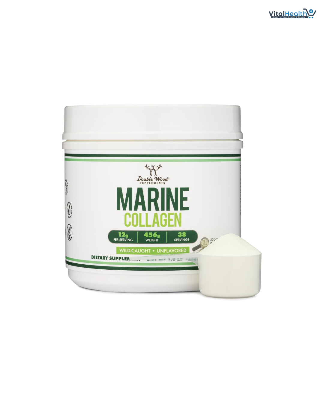 Double Wood Supplements Marine Collagen Powder (1 LB / 16 OZ of Quick Dissolve Marine Collagen Peptides) Wildcaught, Unflavored, Micronized - Scoop Included, No Fillers (38 Servings of 12 Grams Each)