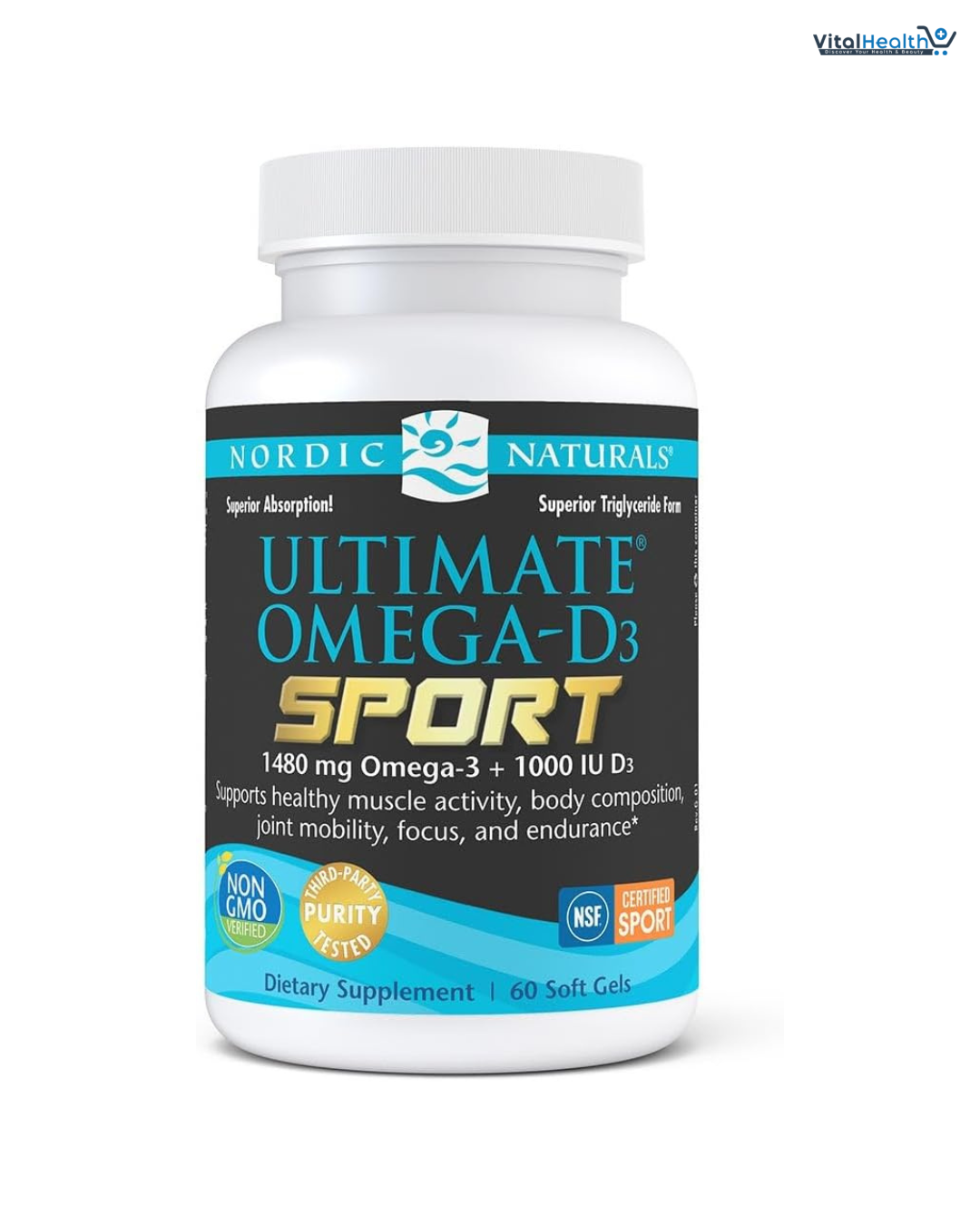 Nordic Naturals Ultimate Omega-D3 Sport, Lemon - 60 Soft Gels - 1480 mg Omega-3 + 1000 IU Vitamin D3 - NSF Certified - Supports Muscle, Bones, Focus & Endurance