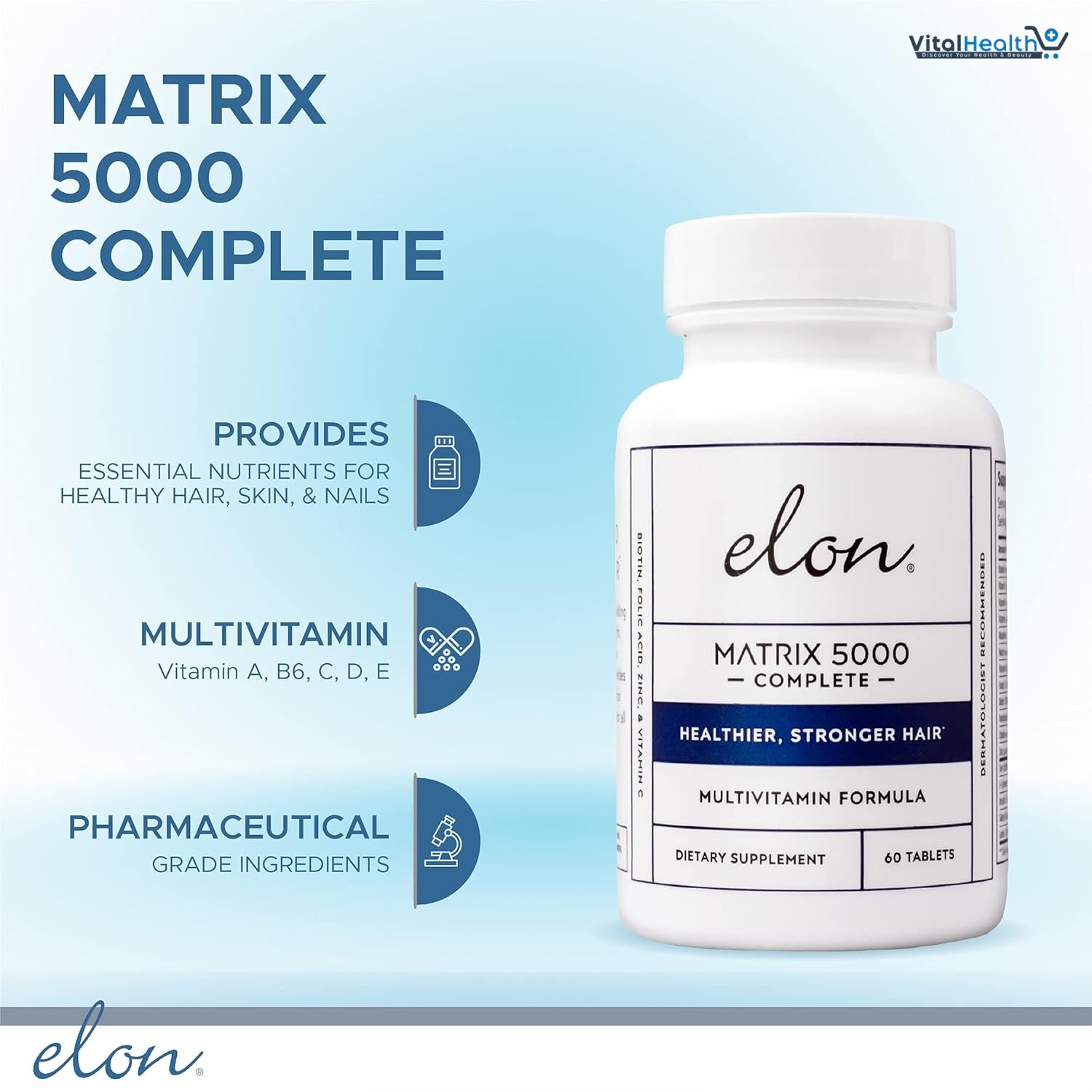 Elon Matrix 5000 Complete Multivitamin 5000Mcg Biotin Supplement