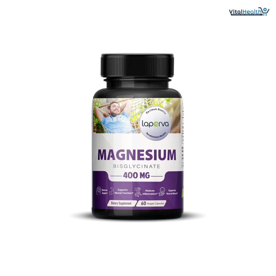 Laperva Magnesium Bisglycinate, 400 mg, 60 Veggie Capsules - For Stress and Muscle Function