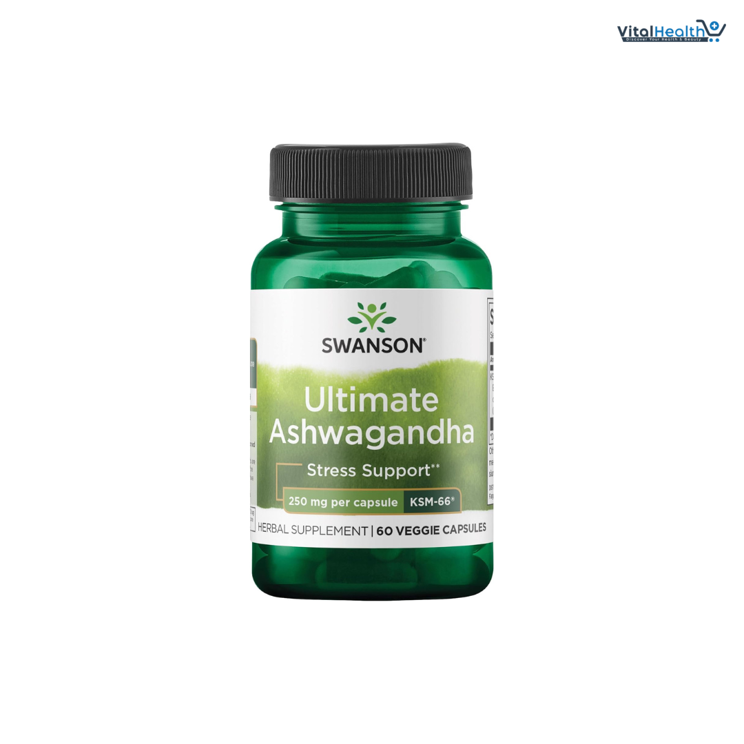 Swanson Ultimate Ashwagandha KSM-66 - Herbal Supplement Supporting Healthy Stress Levels & Relaxation - Natural Formula to Promote a Calm & Relaxed Mindset - (60 Veggie Capsules, 250mg Each)