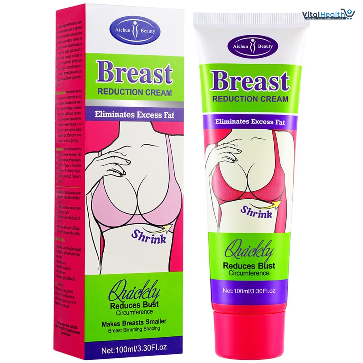 AICHUN BEAUTY Breast Reduction Cream Shrink Bust Quickly Slimming Shaping Breast Fat Burning 100ml 3.30 Fl. Oz