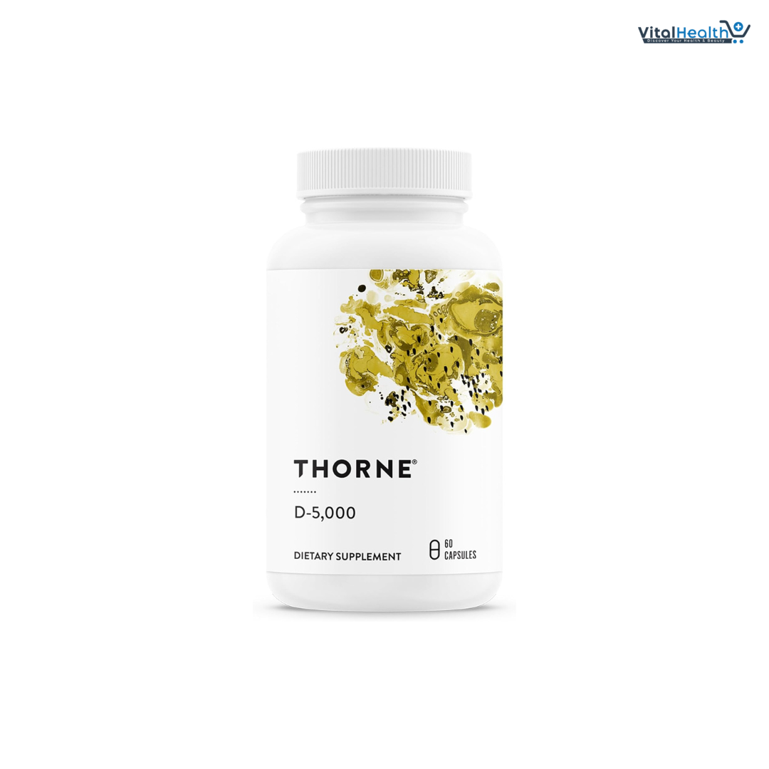 THORNE - Vitamin D-5000 - Vitamin D3 Supplement - Support Healthy Bones, Teeth, Muscles, Cardiovascular & Immune Function - NSF Certified for Sport - Gluten-Free, Soy-Free - 60 Servings