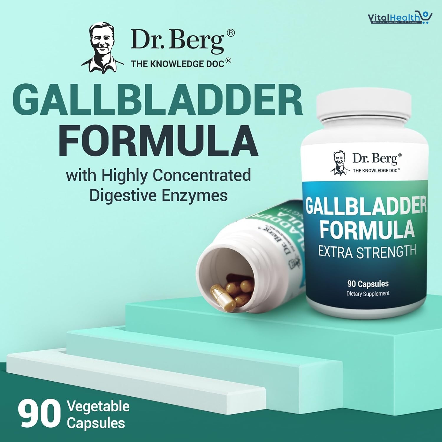 Dr. Berg Gallbladder Formula Extra Strength - with Ox Bile Powder and Conjugated Bile Acid - Digestive Enzymes Proprietary Blend - Full 45-Day Supply - 90 Vegetable Capsules