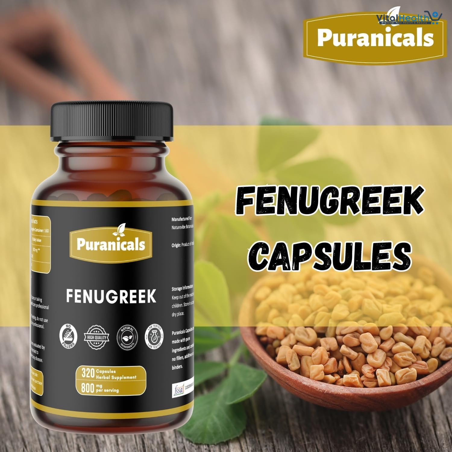 Fenugreek Premium 320 Capsules Non GMO and Gluten Free | Herbal Supplement | 800 mg Per Serving | Made with 100% Pure Herb Fenugreek Seed Powder (Trigonella foenum-graecum)