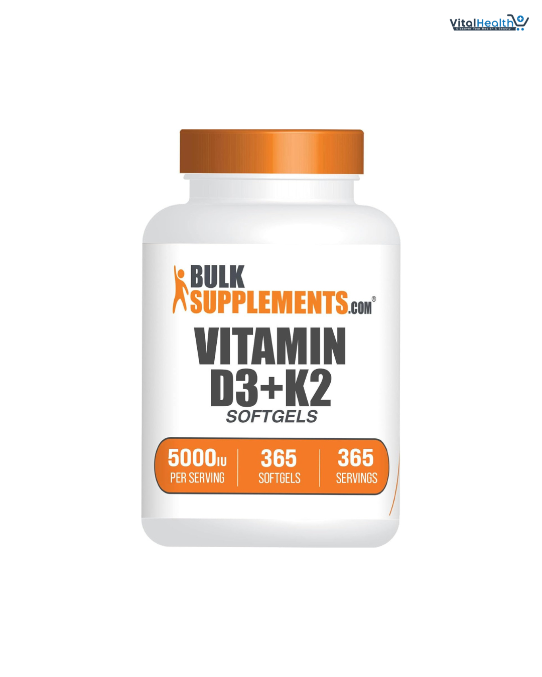 BulkSupplements.com Vitamin D3 + K2 5000 IU Softgels - D3 K2 Supplement, for Immune Health - Gluten Free, 1 Softgel per Serving, 365 Count