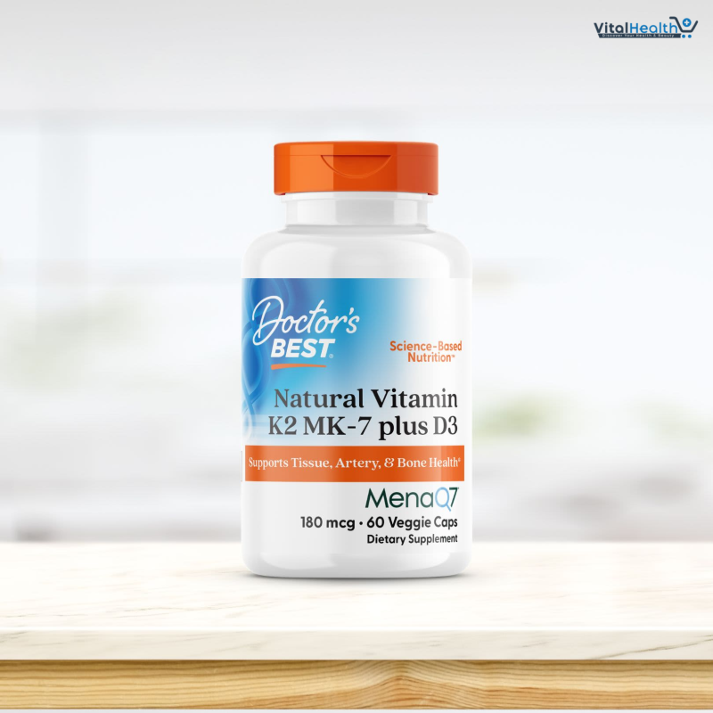 Doctor's Best Natural Vitamin K2 MK-7 Plus D3 - VIT D3 and K2 MK7 Supplement for Men & Women  60 Veg Caps