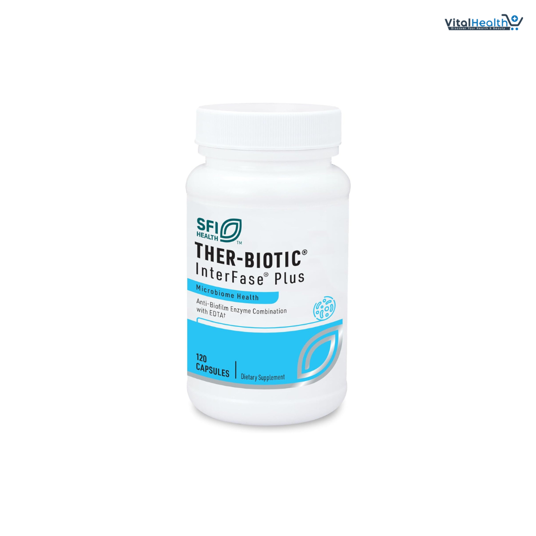 SFI Health Klaire Labs Ther-Biotic Interfase Plus - Anti Biofilm Enzymes with EDTA to Support Gut Flora, Toxin Cleanse & Full Body Detox - Promote Biofilm Matrix Disruption (120 Capsules)