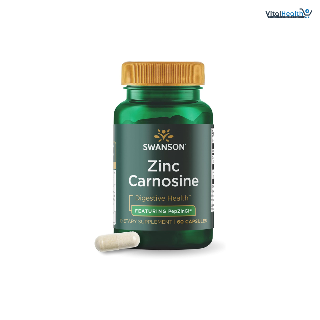 Swanson Zinc Carnosine (PepZinGI) Gastric Health Supplement for Digestive-Sensitive Adults Seeking Stomach Lining Support (60 Capsules)