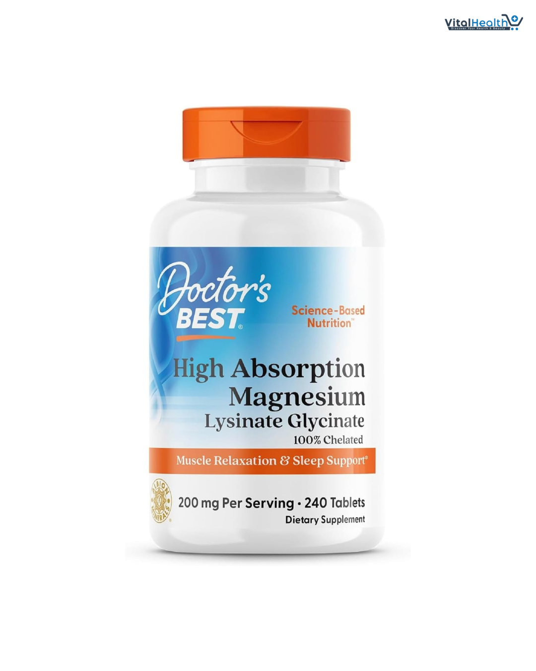Doctor’s Best High Absorption Magnesium Glycinate Lysinate Supplement - 100% Chelated for Maximum Absorption - Magnesium for Sleep and Muscle Relaxation - 200 Mg Per Serving - 240 Tablets