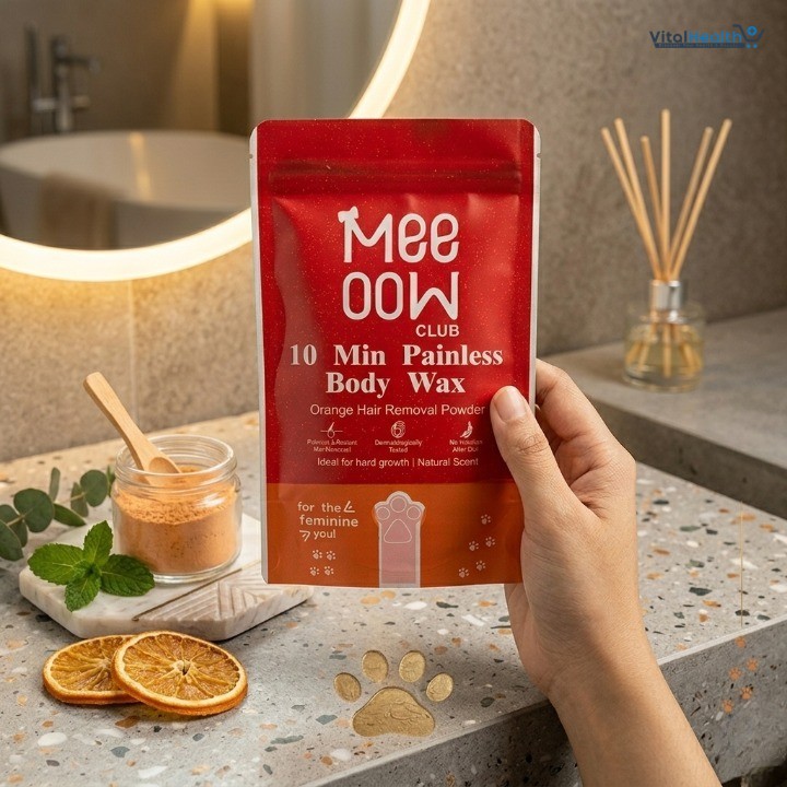 Meow Club 10 Min Painless Body Wax Powder - Orange Organic Hair Removal for Women - Natural & Smooth Skin Solution
