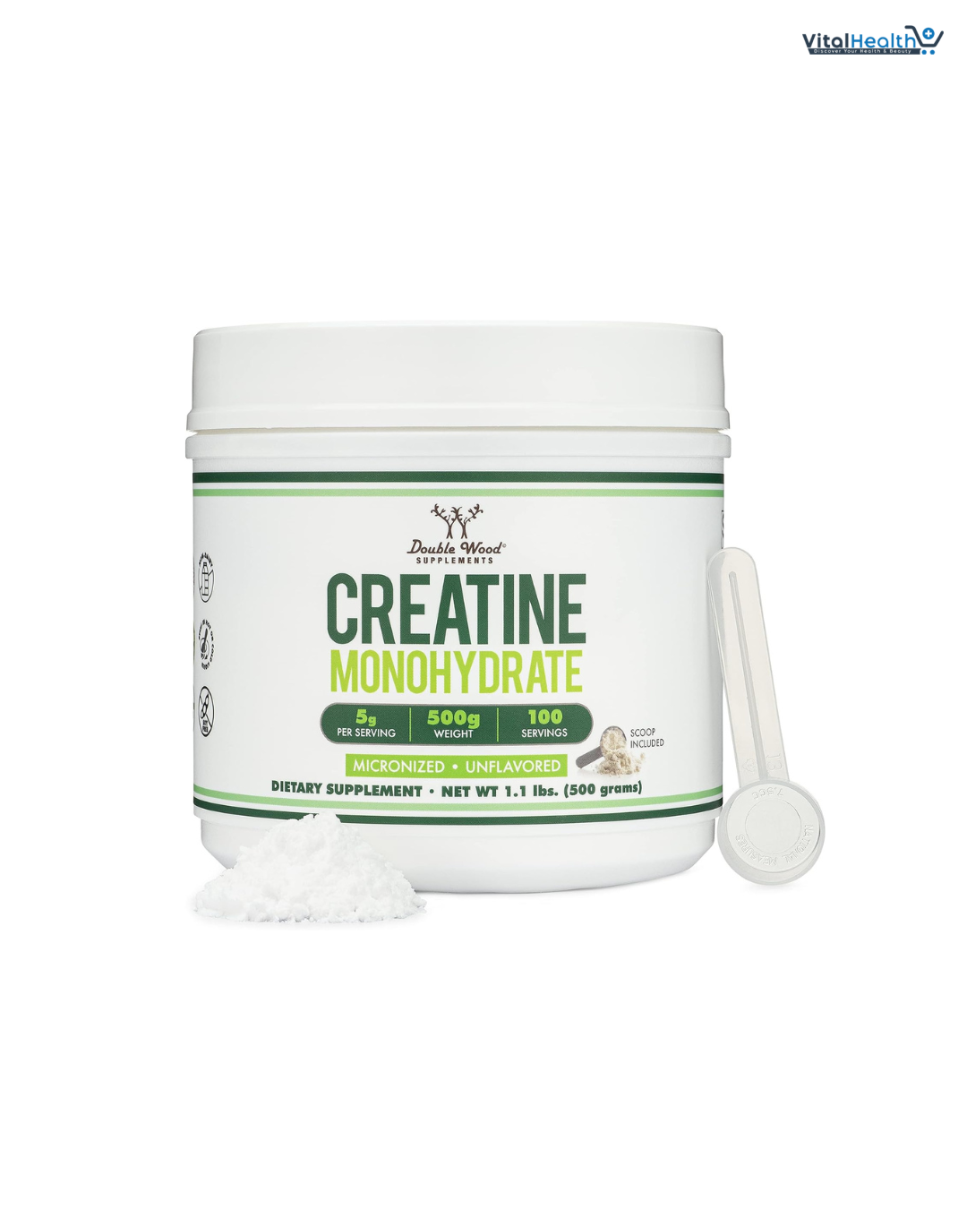 Double Wood Creatine Monohydrate Powder 1.1lbs (100 Servings of 5 Grams Each) - No Fillers, Vegan Safe, Non-GMO, Gluten Free