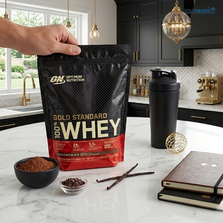 Optimum Nutrition ON Whey Powder Gold Standard Chocolate Flavor 1kg 2lbs Pouch For Muscle Gain