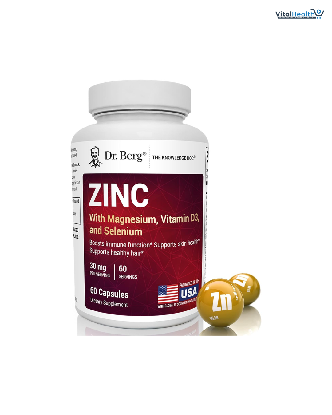 Dr. Berg Zinc 30mg Enhanced with Magnesium, Vitamin D3, Selenium, & Copper - Zinc Supplements for Men & Women - Chelated Zinc for Immune, Skin, Hair, & Nails Support* - 60 Capsules