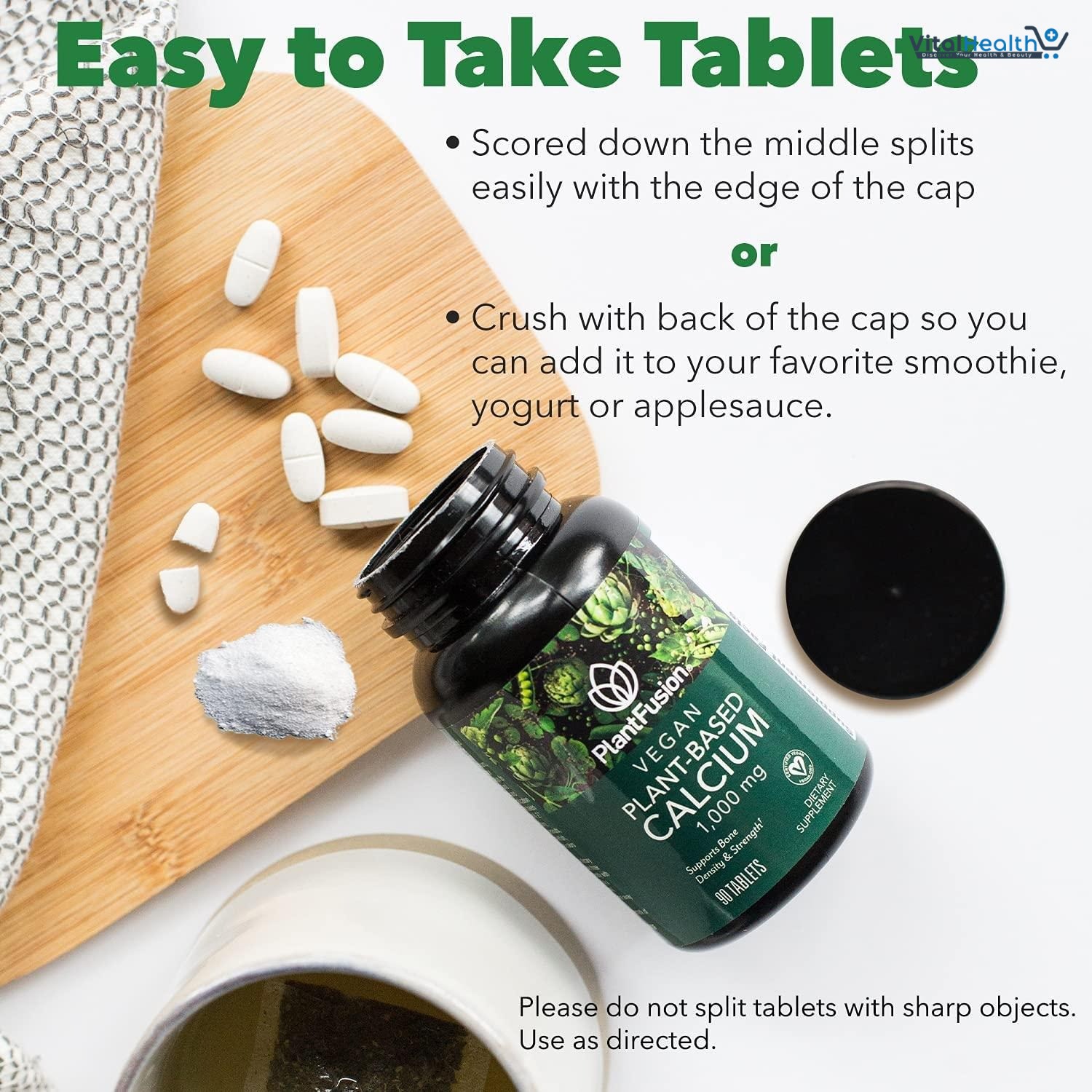 PlantFusion Vegan Calcium, Premium Plant Based Calcium (1000mg) Sourced from Icelandic Red Algae, Plus Magnesium, D3, K2, and Boron, 90 Vegan Tablets