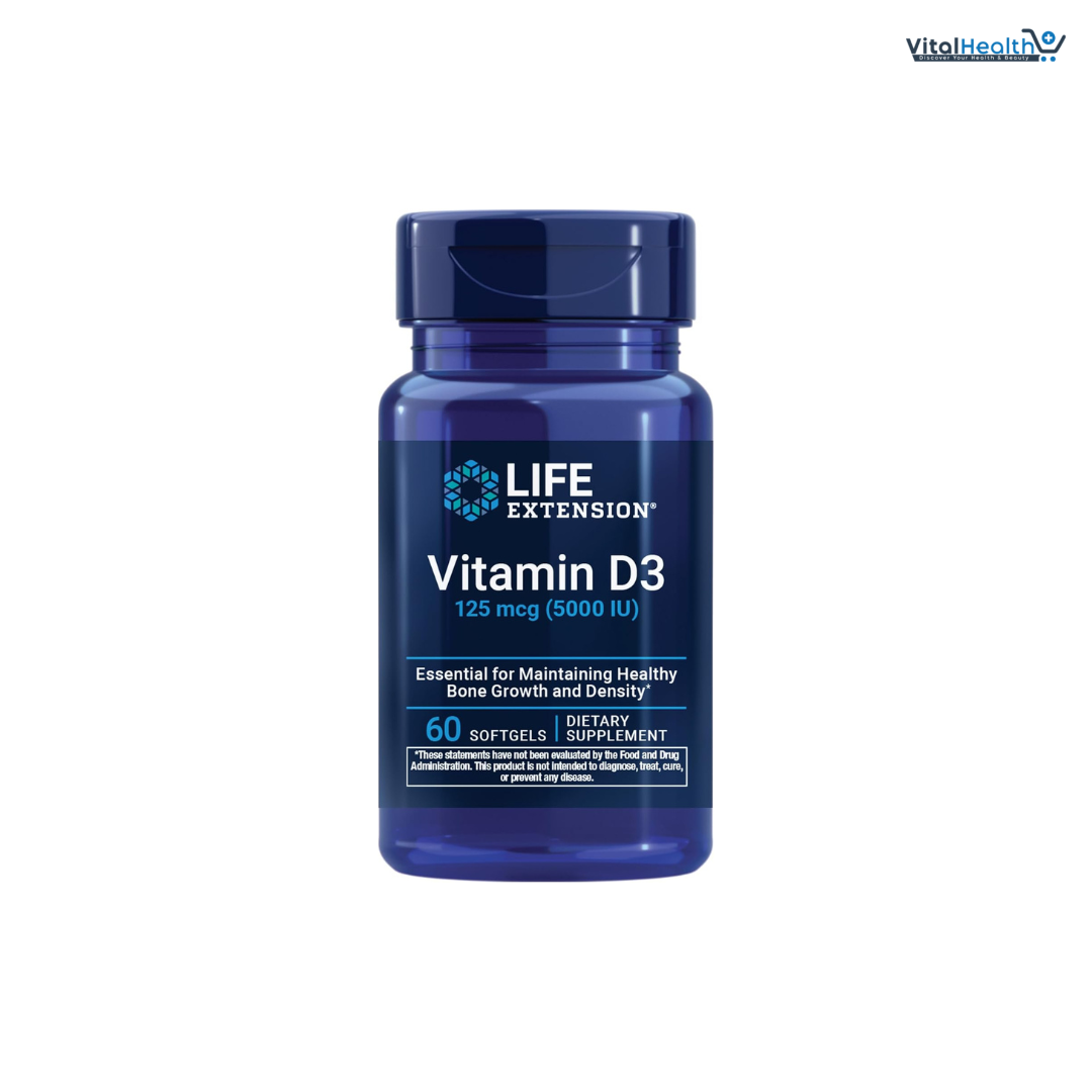 Life Extension Vitamin D3 125 mcg (5000 IU), Bone Health, Brain Performance, Immune System Support, Gluten-Free, Non-GMO, Once Daily, Two-Month Supply, 60 Softgels