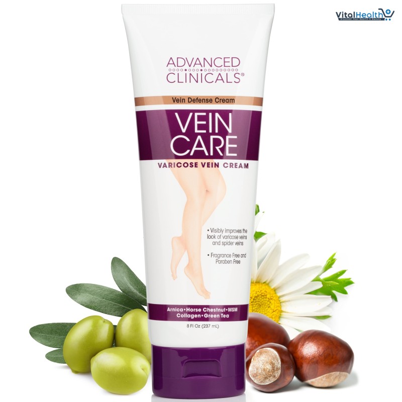 Advanced Clinicals Vein Care Leg Cream For Varicose Veins & Spider Veins, Collagen & Arnica Skin Care, 8 Fl Oz