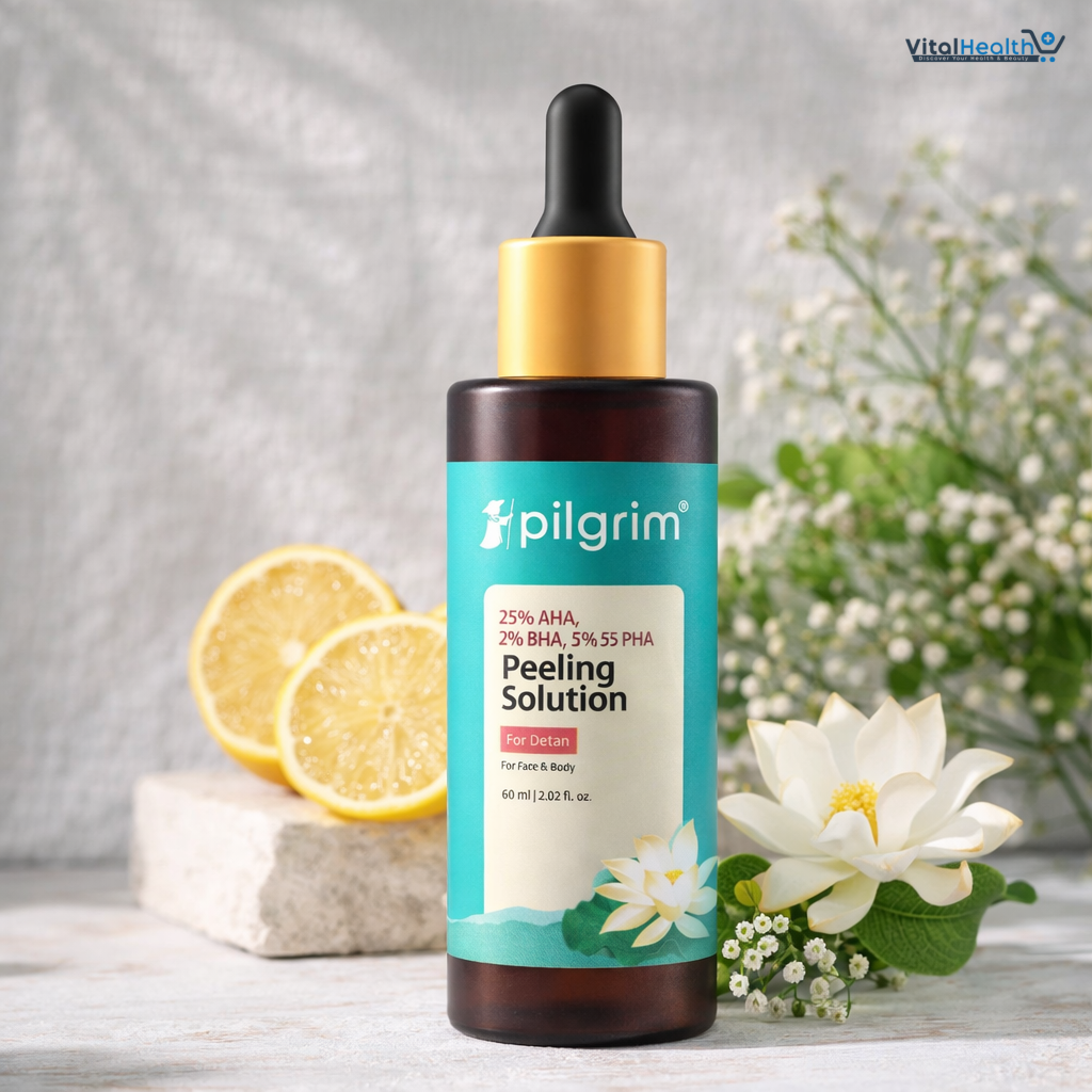 Pilgrim 25% AHA, 2% BHA, 5% PHA Peeling Solution For Detan Exfoliating Serum – 60ml